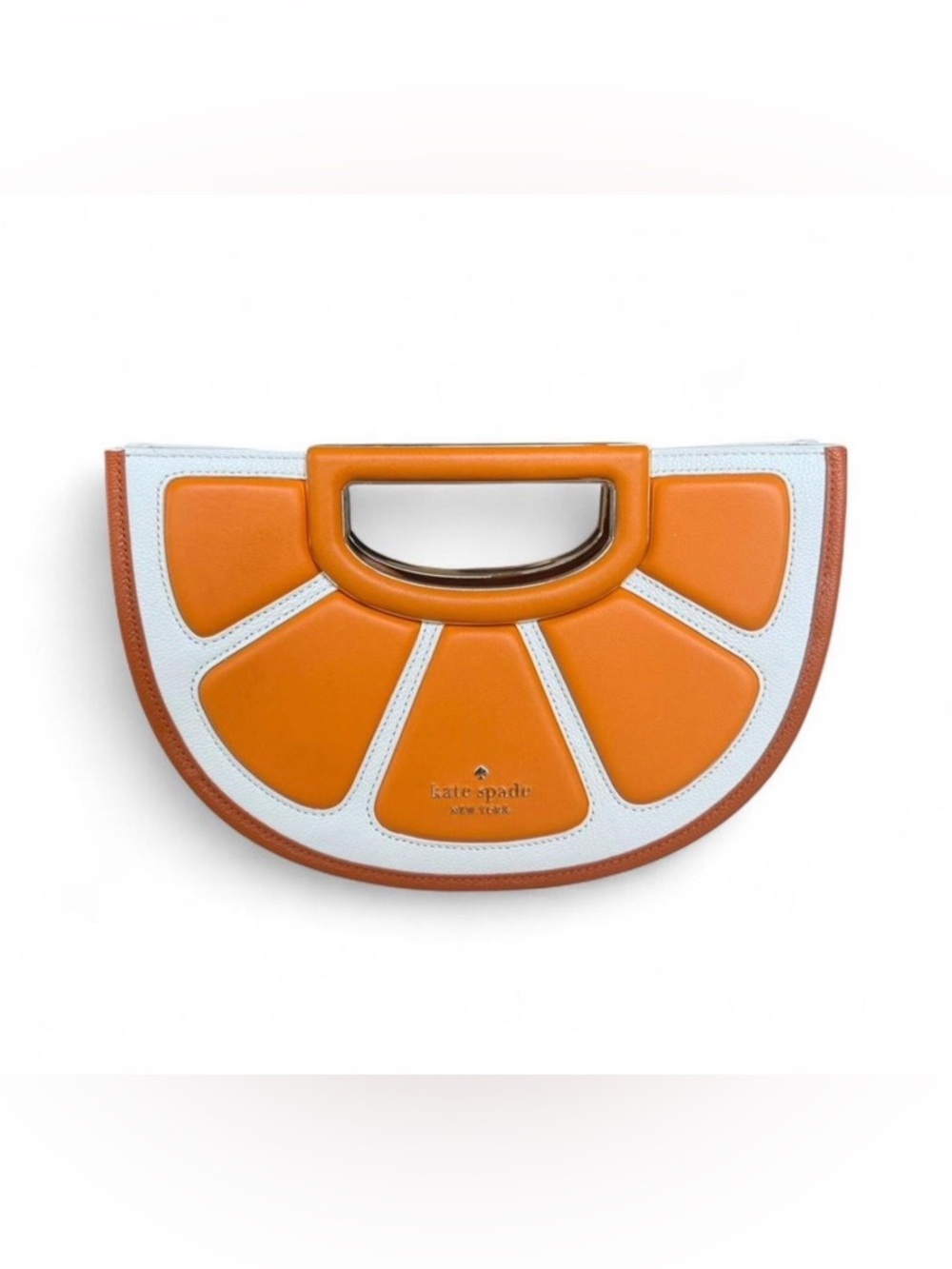 kate spade Orange and White Citrus Slice Clutch with Built-In Handle